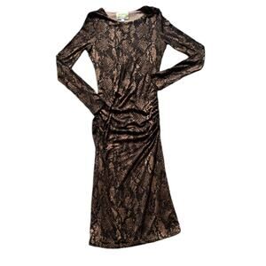 Black Snakeskin Print Ruched Fitted/Tight Maxi Dress XS Goth Dark Feminine Retro